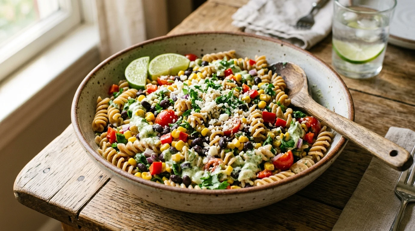 Black Bean & Corn Pasta Salad with Lime Greek Yogurt Dressing