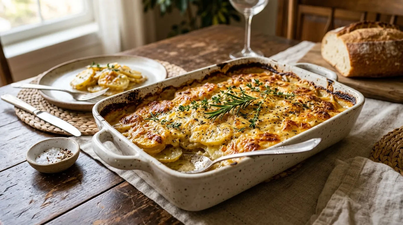 Creamy Herb-Infused Potato Gratin with Caramelized Golden Top Layer