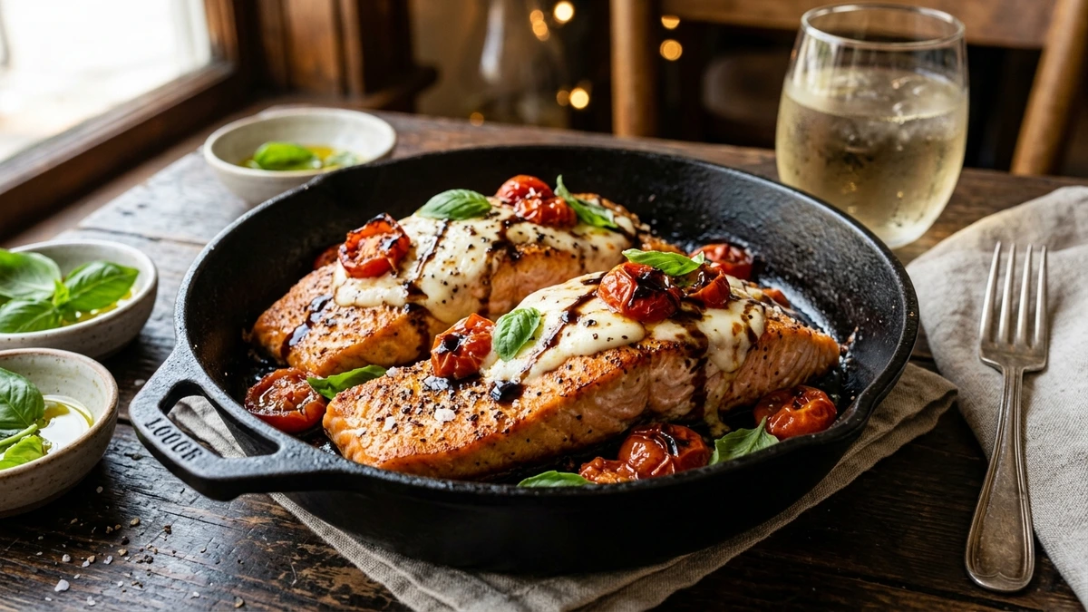 Crispy Pan-Seared Caprese Salmon (With Melted Mozzarella & Balsamic Glaze!)