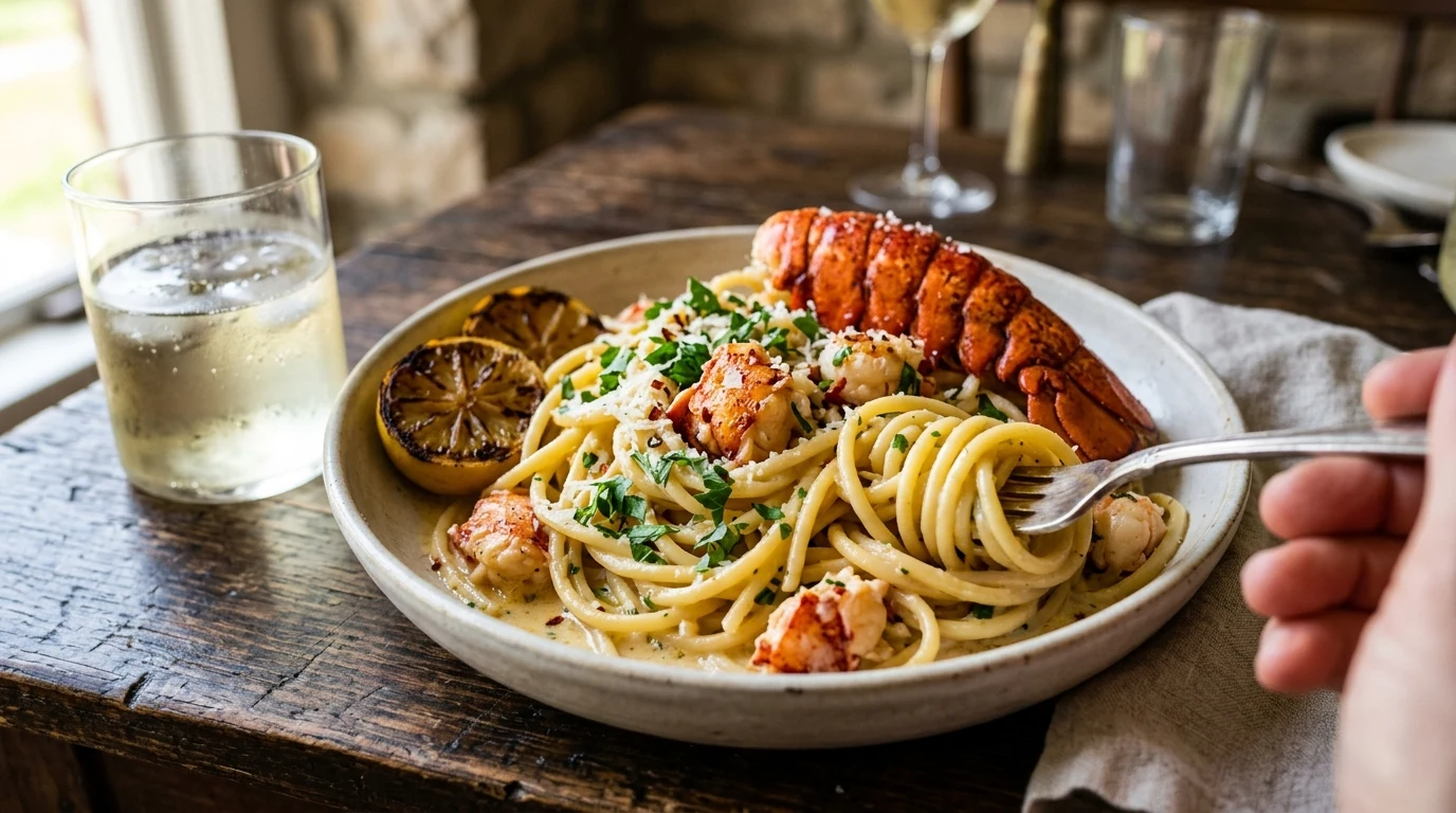 Easy Lobster Bucatini with Garlic Cream Sauce