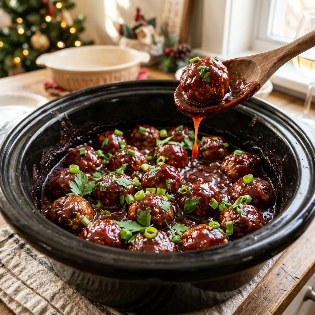 Slow Cooker BBQ Cranberry Turkey Meatballs